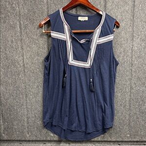 Style & Co. Navy Sleeveless Blouse with Embroidery
